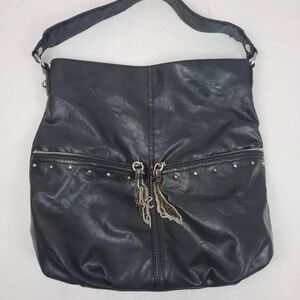 Nine West Black Faux Leather Studded Hobo Bag